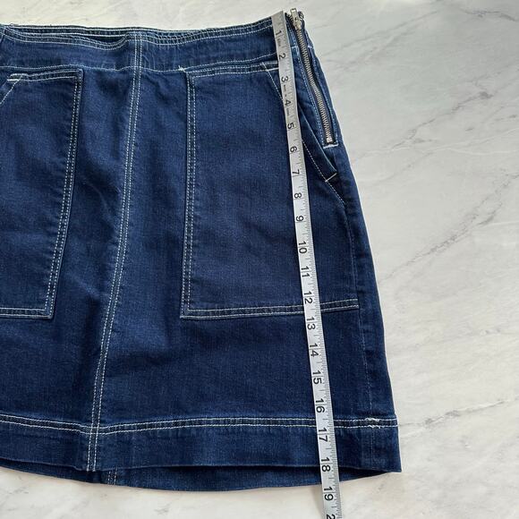 NWT Free Assembly women’s denim indigo skirt sz 4 front patch pocket side zip - Picture 7 of 12
